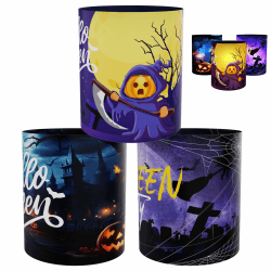 12Pcs Halloween Tischdeko, Halloween Windlichter mit 3 Verschiedene Muster, Halloween Deko Tisch mit Kürbis, Fledermaus und Hexe, Ideal Kerze Deko für Teelichter oder Kerzen
