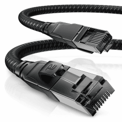 CSL - CAT 8.1 Netzwerkkabel 40 Gbits - 7,5m - Baumwollmantel - Black Series - LAN Kabel Patchkabel RJ45 - CAT 8 Gigabit Ethernet Cable - 40000 Mbits - S/FTP PIMF Schirmung - kompatibel zu Cat 6 Cat 7