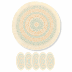 Flanacom 6er Set Tischset Rund 36 cm Boho Deko Platzset Stoff Platzdeckchen Tischunterlage Esstisch (Blau)