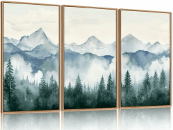 CHDITB 3pcs Bergwald Wandblider,Natur Landschaft Poster,Grüne Wald Rahmen Leinwand Wandkunst,Nebel Berg Wandmalerei Wald Landschaft Blider,Moderne Wanddeko Fur Wohnzimmer Schlafzimmer Büro(40x60cm)