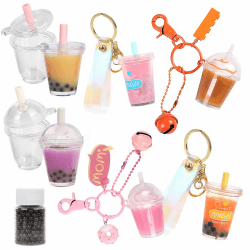 FUNSHOWCASE Mini Epoxidharz Getränk Miniatur 3D Bubble Tee Becher Harz Kügelchen 3st Set