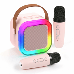 Fede Karaoke Maschine für Kinder Erwachsene, Mini Karaoke Maschine mit 2 Mikrofonen, Tragbarer Bluetooth-Lautsprecher mit Stimmeffekten & LED-Lichtern, Geschenke Spielzeug für Mädchen und Jungen