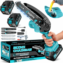 Mini Akku Kettensäge 10000mAh 6 Zoll Mini Kettensäge mit Akku 1000W reinem Kupfermotor und Sicherheitsverriegelung ideale Elektrische Handkettensäge für präzises Schneiden von Ästen und Holz im Garten