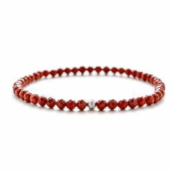 BERGERLIN Echtes Naturstein Armband mit 925 Sterling Silberperle - Perlenarmband für Damen und Herren mit Echtheitszertifizierung Jaspis XS-S