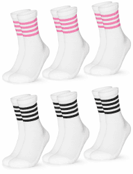 Occulto Damen Retro Tennissocken 6er Pack (Modell: Steffi) 39-42 Weiß Pink Schwarz