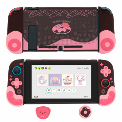 GeekShare Schutzhülle für Switch Slim Cover Case teilbare weiche Silikon-Schutzhülle für Joycon mit 2 Daumengriffkappen – Erdbeerschokolade
