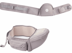 Hüftsitz Baby EXTRA 50mm weiche Polsterung 2x Taschen Hüfttrage 65-140cm VORTEILE 4 Positionen seitentrage (S M L XL) ergonomisch Taillen Hocker (Grau)