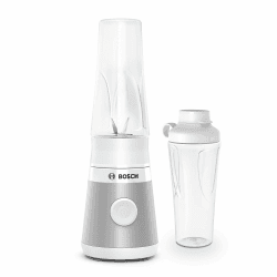 Bosch Mini-Standmixer VitaPower Serie 2 MMB2111T, Mini-Highspeed-Mixer, Tritan ToGo-Flasche 0,6 L, Trinkdeckel, 4-Klingen-Messer, bruchsicher, spülmaschinengeeignete Teile, 450 W, silber