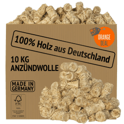 ORANGE DEAL Anzünder Holzwolle Öko 10kg (ca. 760 Stück) Anzündwolle Feueranzünder Grillanzünder Kaminanzünder für Ofen Kamin und Grill