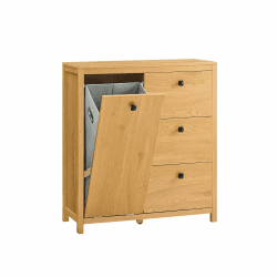 SoBuy Wäscheschrank mit ausklappbarem Wäschesäcken Wäschesack Wäschetruhe Wäschekorb Badezimmerschrank Badschrank Badmöbel Badkommode Dunkelnatur BHT ca. 80x90x35cm BZR97-SN