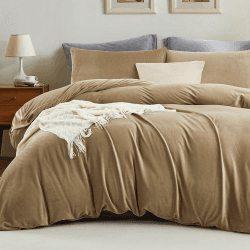Michorinee Winter Plüsch Bettwäsche Set 200x200 Cashmere Touch Flauschig & Warme Coral Fleece Uni Bettbezug mit Reißverschluss - Khaki | 200 x 200 cm + 2 x 80 x 80 cm