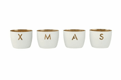 Windlicht Madras 4er Set XS mit X-Mas Motiv, weiß Gold Eisen Höhe 4,5cm