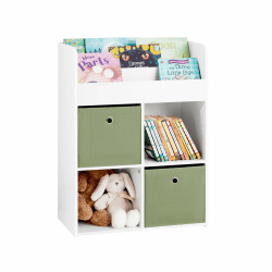 SoBuy KMB79-W Kinder Bücherregal Kinderregal mit 2 Stoffboxen Spielzeugregal Aufbewahrungsregal für Kinder Spielzeug-Organizer Weiß BHT ca. 60x80x34cm