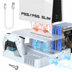 für PS5 Ständer Für PS5 Multifunktionale Vertikale Ladestation mit Level 3 Hochleistungslüfter Und PS5 Dual Controller Ladestation Mit LED-Ladeanzeige Für PS5 Slim Disc Digital Edition.