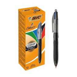 BIC 4 Farben Kugelschreiber Set 4 Colours Grip Pro, mit gummierter Griff-Fläche, 12er Pack, Ideal für das Büro, das Home Office oder die Schule