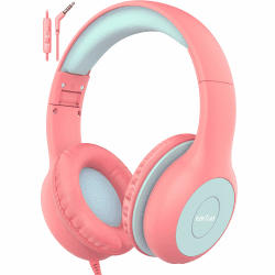 EarFun K1 Kinder Kopfhörer Over Ear, CPC-Zertifizierung mit Kabel, HD Sound, 85/94dB Lautstärkegrenze, Einstellbar Ohrpolster, 6 Ebenen Verstellbares Stirnband, 3.5 mm Aux Jack, Rosa