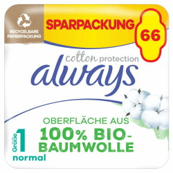 Always Ultra Binden Damen Gr. 1, Cotton Protection Normal, 66 Damenbinden mit Flügeln (3 x 22 Stück), Monatspaket, ultradünn und super absorbierend