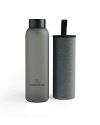 waterdrop® Edition Glass Bottle 600ml Trinkflasche Glas auslaufsicher, Kohlensäure geeignet | BPA freie Wasserflasche inkl. Neoprenhülle | Spülmaschinenfeste, Leichte Borosilikat Glasflasche
