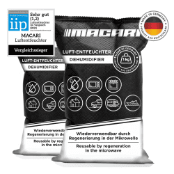Macari Luftentfeuchter Auto Wiederverwendbar 2x 1kg Extra Robust Made in Germany, Anti Beschlag Entfeuchter, Gegen Feuchtigkeit im Auto, Auto Zubehör Kissen, Feuchtigkeitskissen für Auto