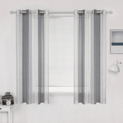 MIULEE Kurze Gardinen Gestreift Transparent mit Ösen, Voile Vorhänge Wohnzimmer Modern Kurz 2er Set, Vorhang Kleines Fenster Transparent mit Grau Weiß Streifen Muster, Kurzgardine Höhe 145 cm