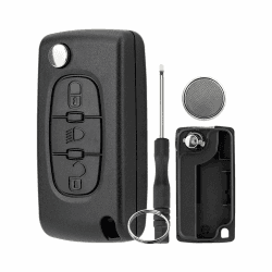 Autoschlüssel Gehäuse für Peugeot Citroen 3 Tasten Klappschlüssel Schlüsselgehäuse mit Schraubendreher und Schlüsselring Lights Pushbutton mit CR1620 Batterie VA2 Klingen CE0523