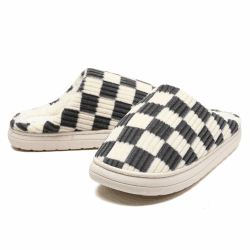 Waysoland Hausschuhe Damen Herren,Flauschige Damen Plüsch Pantoffeln aus Memory-Schaum Kariert Rutschfeste Sohle für Schlafzimmer Winter Slippers für Drinnen Draußen mit Fellfutter 42/43 EU Grau