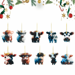 Cartoon-Kuh Dekorative Ornamente,10 Stück Rinderkuh Weihnachtsdeko, hängende Ornamente, Rinderkuh Acryl Auto Anhänger,Cartoon Kuh Home Baum Dekoration,für Home Decor Christmas Halloween Geschenk