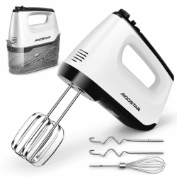 Aigostar Handrührgerät mit Aufbewahrungskoffer, 5 Edelstahlzubehör, 400 W, Turbolader, Spülmaschinengeeignet, 6-Gang, Auswurftaste.