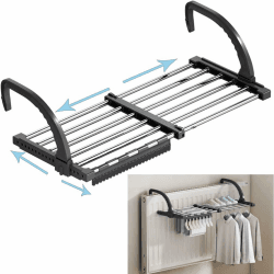 johgee 64-110cm heizkörper Wäscheständer heizkörpertrockner wäscheständer Balkon, ausziehbar wäschetrockner, 6.6m Trockenleinenlänge multifunktional wäscheständer Turm Wäscheständer balkongeländer