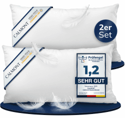 CALMONT 3-Kammer Daunenkissen 40x80 I 2er Set I flauschig & für Allergiker geeignet I Fast 100% Daunen I Langlebig & Atmungsaktives Bettkissen für erholsamen Schlaf I Kopfkissen 40x80 (2er Set)