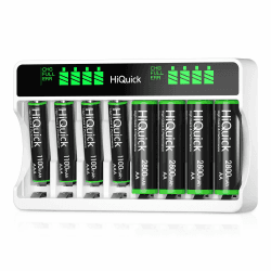 HiQuick Akku Ladegerät mit AA Akku 4 Stück und AAA Akku 4 Stück, für Mignon AA, Micro AAA NI-MH/NI-CD wiederaufladbar Batterien, 8-Ladeplatz mit LCD Anzeige