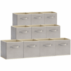 Lifewit 10 Stück Aufbewahrungsbox aus Stoff, Faltbar Aufbewahrungswürfel Boxen Aufbewahrung Ordnungsboxen aus Vliesstoff mit Griff für Kisten Kallax Boxen Regal 26,5 X 26,5 X 28 Cm, Hellgrau