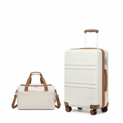 KONO 55cm Handgepäck-Koffer Trolley Set 2 Teilig Gepäcksets, Kleiner Koffer mit Rollen Handgepäck Set mit Ryanair Reisetasche 40x20x25cm, Cremeweiß Cremeweiß 55cm Gepäck-Sets