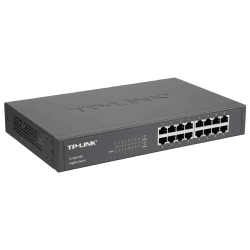 TP-Link TL-SG1016D 16-Port Gigabit Netzwerk Unmanaged Switch (Rackmount, 32Gbit/s Switching-Kapazität, geschirmte RJ-45 Ports, Metallgehäuse, lüfterlos, Plug-und-Play) schwarz