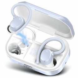 Bluetooth Kopfhörer Sport, Kopfhörer Kabellos Bluetooth 5.3 mit HD Mic, 120 Stunden Spielzeit Kopfhörer mit LED-Anzeige, Deep Bass, IP7 Wasserdichte Ohrhörer mit Ohrhaken für Arbeit Studium Sport Blau