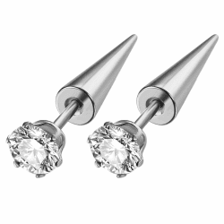 JewelryWe Spike Knorpel Ohrstecker Edelstahl: Spitze Kegelnieten Zirkonia Runde Kreis Ohrringe Schrauben Ohrstecker Helix Tragus Ohr Piercing für Herren Damen Hip Hop Punk Zirkonia-silber