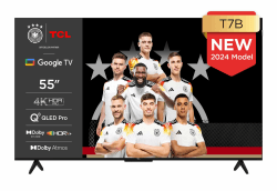 TCL 55T7B 55-Zoll QLED Pro Fernseher, 4K Ultra HD, HDR Pro, Smart TV Unterstützt von Google TV (Dolby & Atmos, Motion Clarity, Freihändige Sprachsteuerung, Kompatibel mit Google Assistant & Alexa)