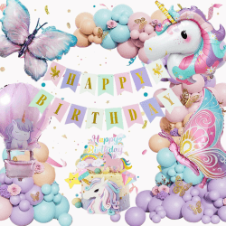 Konoz Einhorn Geburtstagsdeko Mädchen, Einhorn Deko Kindergeburtstag, Einhorn Luftballons, 1-10 Jahre Happy Birthday Deko, Kindergeburtstag Deko, Schmetterling Folienballon Geburtstag Mädchen Deko