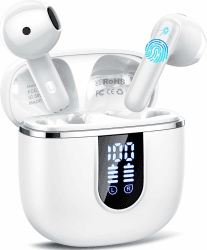 Bluetooth Kopfhörer, Kopfhörer Kabellos Bluetooth 5.4 In Ear Kopfhörer mit 4 ENC Noise Cancelling Mic, 40Std Kabellose Kopfhörer Deep Bass Wireless Earbuds, IP7 Wasserdicht LED Anzeige Ohrhörer, Weiß