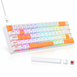 TECURS Gaming-Tastatur Mechanische Hot-Swap-Fähige, Gamer Tastatur RGB mit Kabel 65% QWERTZ Deutsch Layout, Mini Gaming Keyboard mit Rote Schalter für Windows