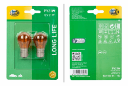 HELLA - Glühlampe - PY21W - Long Life up to 3x longer lifetime - 12V - 21W - Sockelausführung: BAU15d - Blister - Menge: 2 - 8GA 006 841-133, Weiß