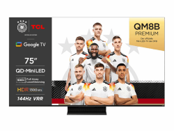 TCL 75QM8B Fernseher MiniLED 75 Zoll, QLED, 144Hz, 4K HDR Premium 1300nits, Google TV, Dolby Atmos, Onkyo, Game Master Pro 2.0