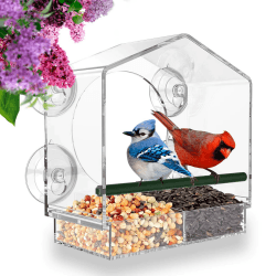 MrCrafts Fenster-Vogelfutterspender, Transparenter Vogelhaus Fensterscheibe für Wildvöge, Einzigartige Geschenke, Hausstil, Window Bird Feeder, Bird House