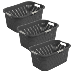 Rotho Country 3er-Set Wäschekorb 40l, Kunststoff (PP) BPA-frei, anthrazit, 40l (58.0 x 38.9 x 25.1 cm) (Anthrazit)