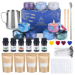 Kerzen Selber Machen Kerzenherstellung Zubehör, Duftkerze Geschenke mit 6 ätherisches Öl, Kerzendochte, 4x120g Bienenwachs, 9 Dosen, Kerzen Gießen Set, Dochthalter, Dochte Aufkleber und Rührlöffel