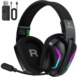 WESEARY WG1 Bluetooth Kopfhörer, 2,4G Wireless Gaming Headset mit Mikrofon für PS5, PS4, PC, Switch, Mac, Faltbarer Surround Sound Noise Cancelling mit RGB Licht, Über 50 Stunden Akkulaufzeit