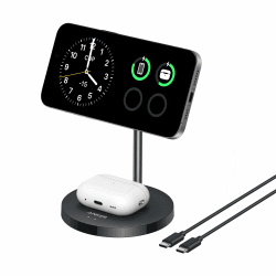 Anker MagGo 15W Magsafe Ladegerät kompatibel, 2-in-1 Induktive Ladestation, Qi2 Wireless Charger für iPhone 16/15/14/13/12, AirPods Pro, Mit 1,5m USB C Kabel, ohne Netzteil