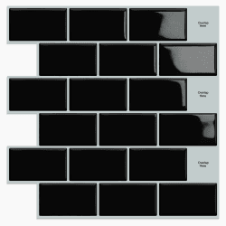 DEWOO Fliesenaufkleber Klebefliesen Küchenrückwand Vinyl Metro Fliesen Selbstklebend Schwarz Bad Küche 10-Stück, (30,5 x 30,5 cm)