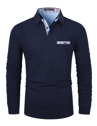 VMSUCIJ Herren Poloshirt Langarm Baumwolle Outdoor Casual Polo Tops Regular Golf T-Shirts L Blau