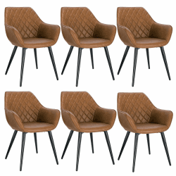 WOLTU Esszimmerstühle 6er Set Küchenstühle Wohnzimmerstühle Polsterstühle Sessel, Armlehnstühle mit Rückenlehne, für Esszimmer, Küche, Wohnzimmer, Kunstleder, Metallbeine, Braun, BH251br-6